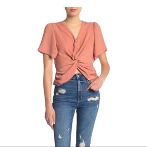 Astr the label short sleeve front twist top blouse size medium elastic waist